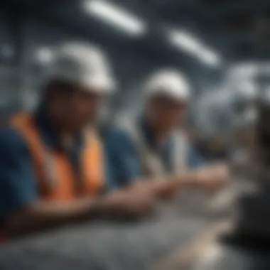 Modern Technology in Diamond Processing Workers operating machinery at a diamond processing facility.