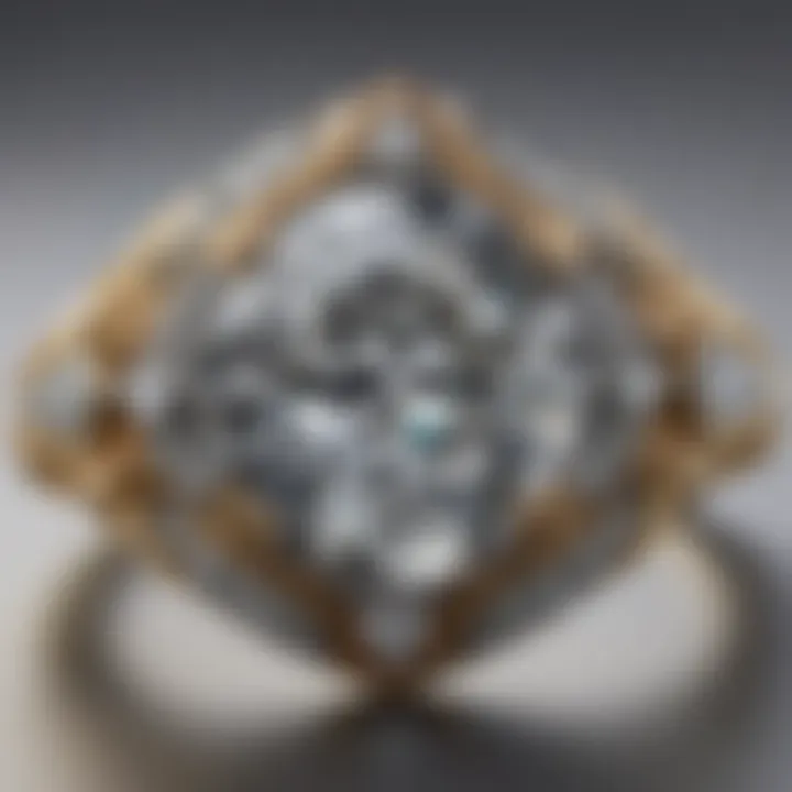 A close-up of a vintage diamond ring showcasing intricate craftsmanship