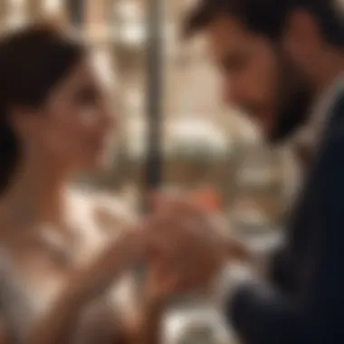 A couple admiring a ring at a jewelry store