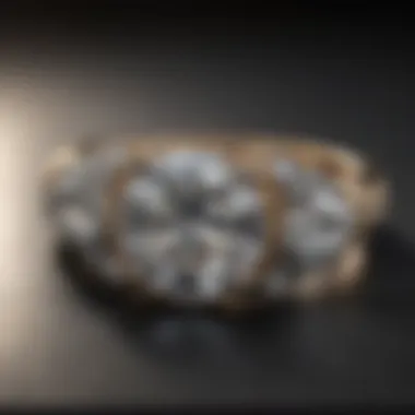 A close-up view of a luxurious diamond engagement ring showcased on a velvet surface.