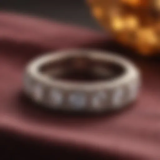 A sophisticated classic wedding band displayed on a velvet cushion