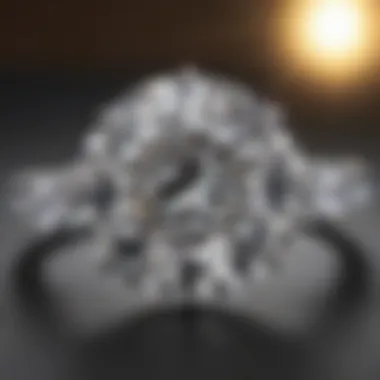 Close-up of a diamond in a three carat wedding band highlighting its brilliance