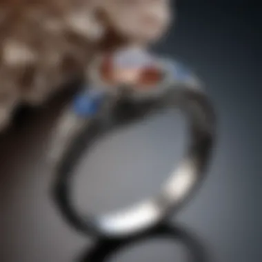 Close-up of the intricate design details of a three stone ring