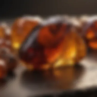 Authentic amber stones presented for evaluation