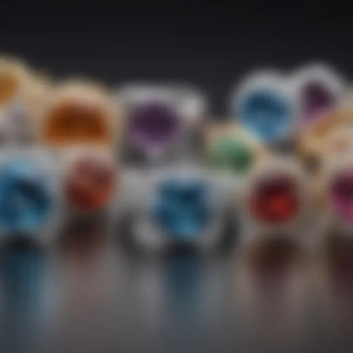 Close-up view of various gemstones used in anniversary rings