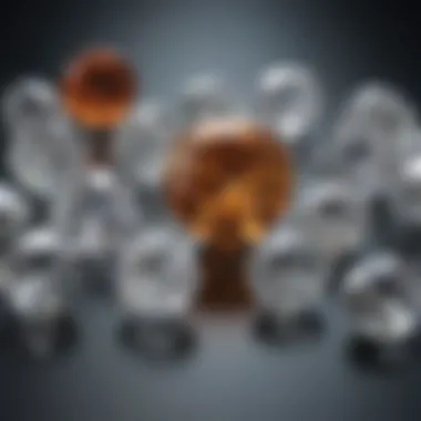 A close-up view of various diamond cuts and shapes