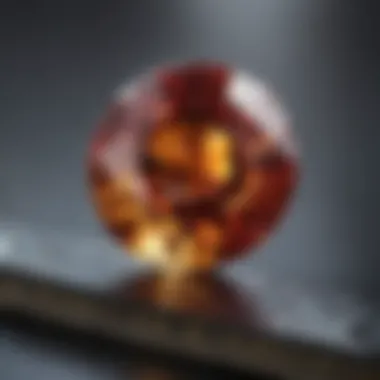 Close-up of a gemstone on a ruler