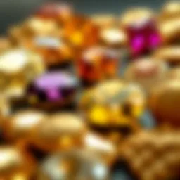 A close-up view of various gold karat samples showcasing their distinct colors and textures.