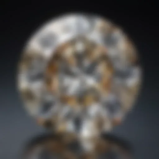 Close-up view of a round brilliant cut diamond showcasing its facets and brilliance.