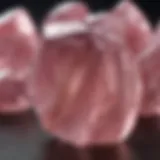 Close-up view of pink quartz crystal highlighting its unique translucent properties