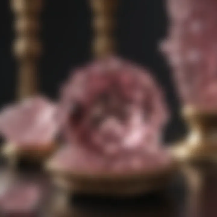 Elegant arrangement of pink quartz stones in a decorative setting