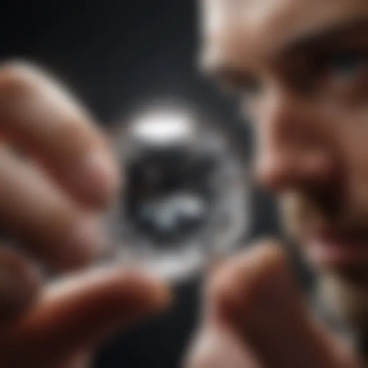 A jeweler examining a VVS clarity diamond under a magnifying glass.