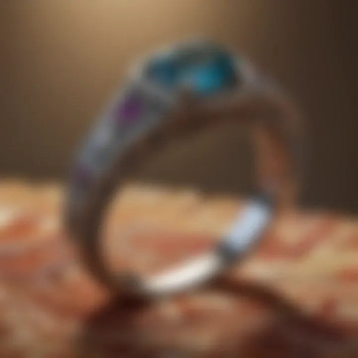 Artisan-crafted promise ring displayed against a rich tapestry