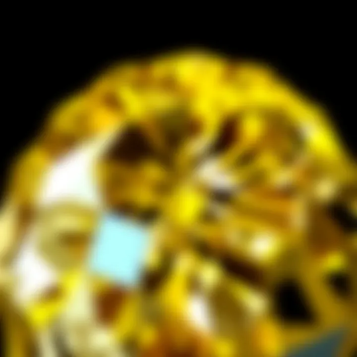 Close-up of the cut and facets of a yellow diamond