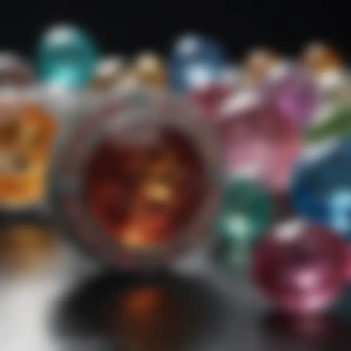 Close-up view of antique gemstones