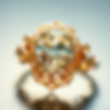 A close-up view of a vintage bridal ring showcasing intricate filigree work