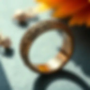 Vintage Wedding Band with Engravings A close-up of a vintage wedding band showcasing intricate engravings